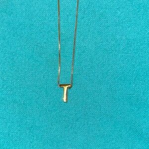 Gold Initial T Pendant Necklace 18k gold vermeil stamped 925 Italy